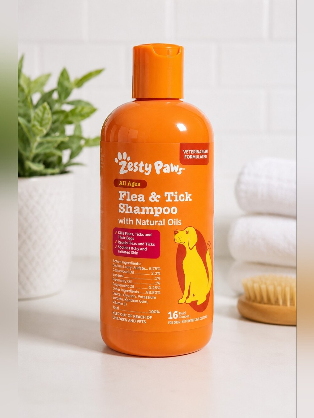 Zesty Paws Flea & Tick Dog Shampoo Natural Oils 16oz Cedarwood Rosemary Exp 2028
